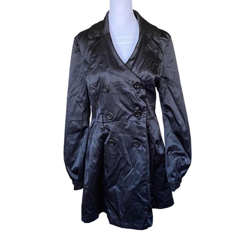 Moon Collection Double Breasted Black Trench Coat A Line Jacket Large Twee Femme